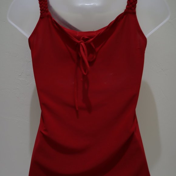 Red Mesh See-Through Sleeveless Petite Blouse - Picture 3 of 8